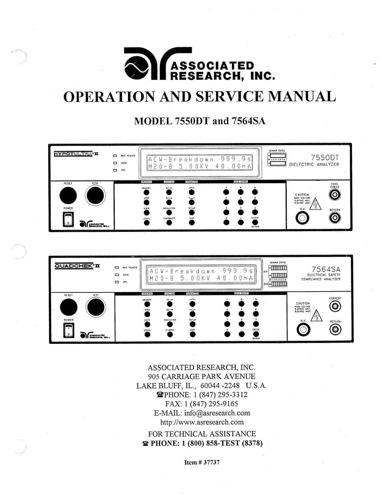 Associated Research 7564SA, 7550DT Service manual