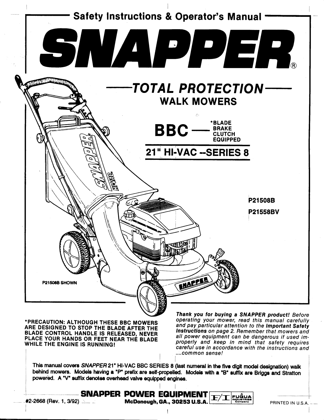 Snapper P21508B, P21558BV User Manual