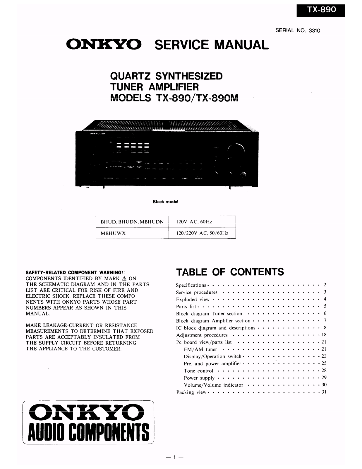 Onkyo TX-890 Service manual
