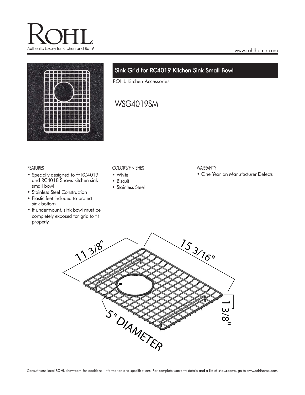 Rohl WSG4019SM Specification Sheet