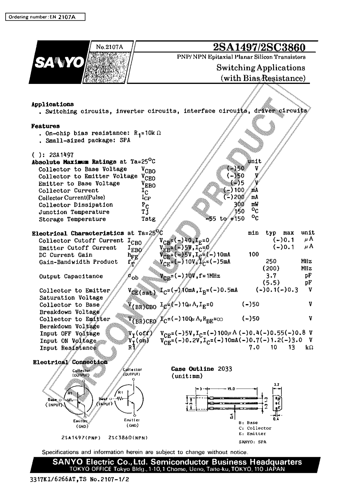 Sanyo 2SA1497 Specifications