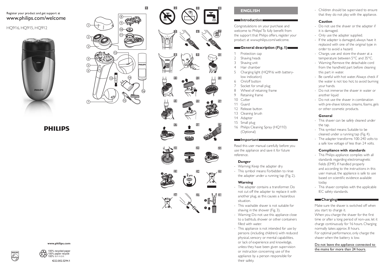 Philips HQ916/15, HQ912/15, HQ916, HQ915, HQ912 User Manual