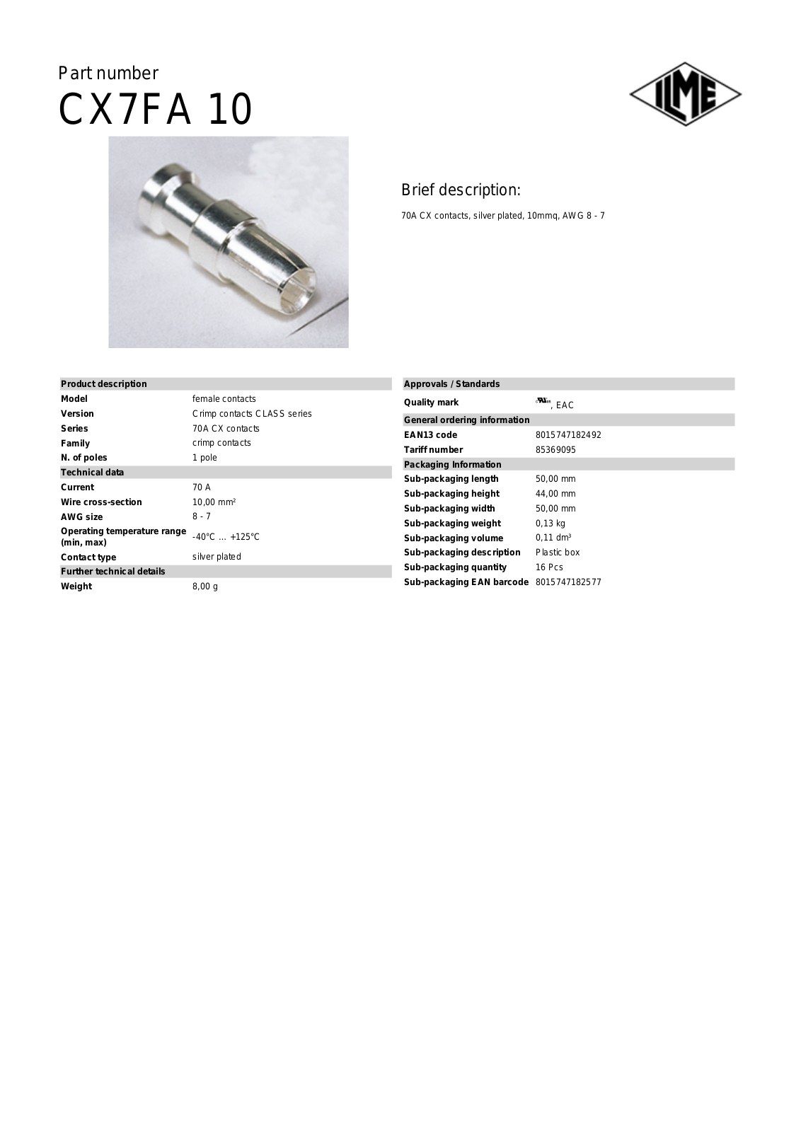 ILME CX7FA-10 Data Sheet