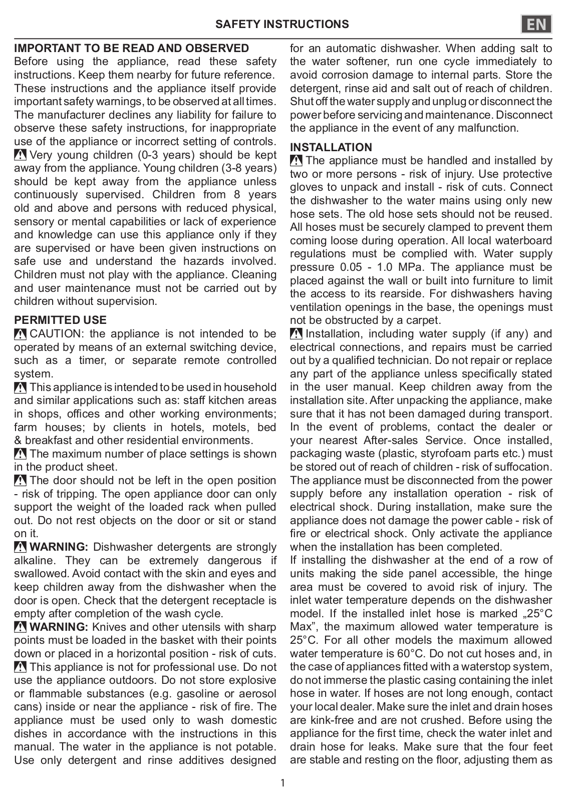 WHIRLPOOL WFE 2B19 UK N Health Safety & Environmental