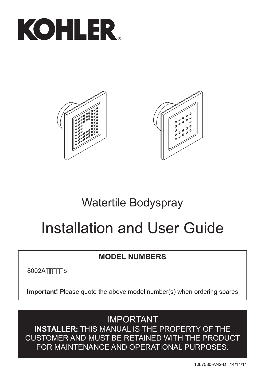 Kohler 8002A User Manual