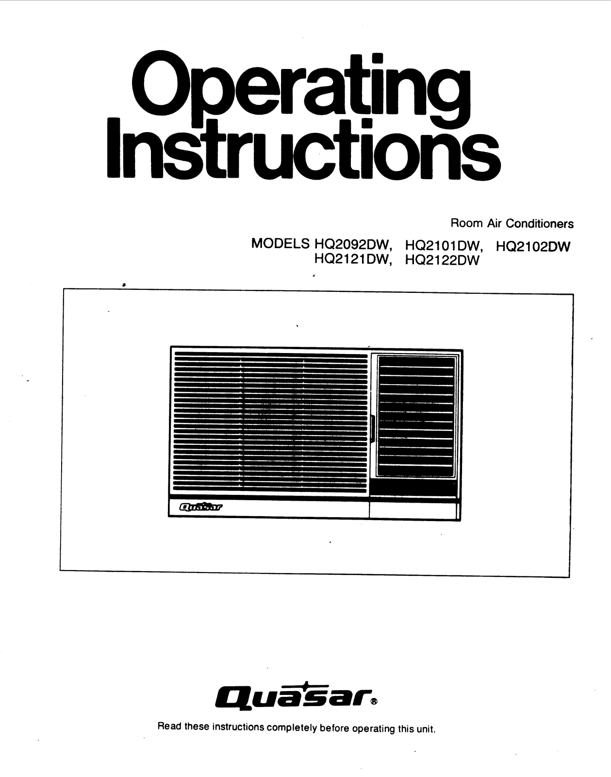 Panasonic hq-2092dw Operation Manual