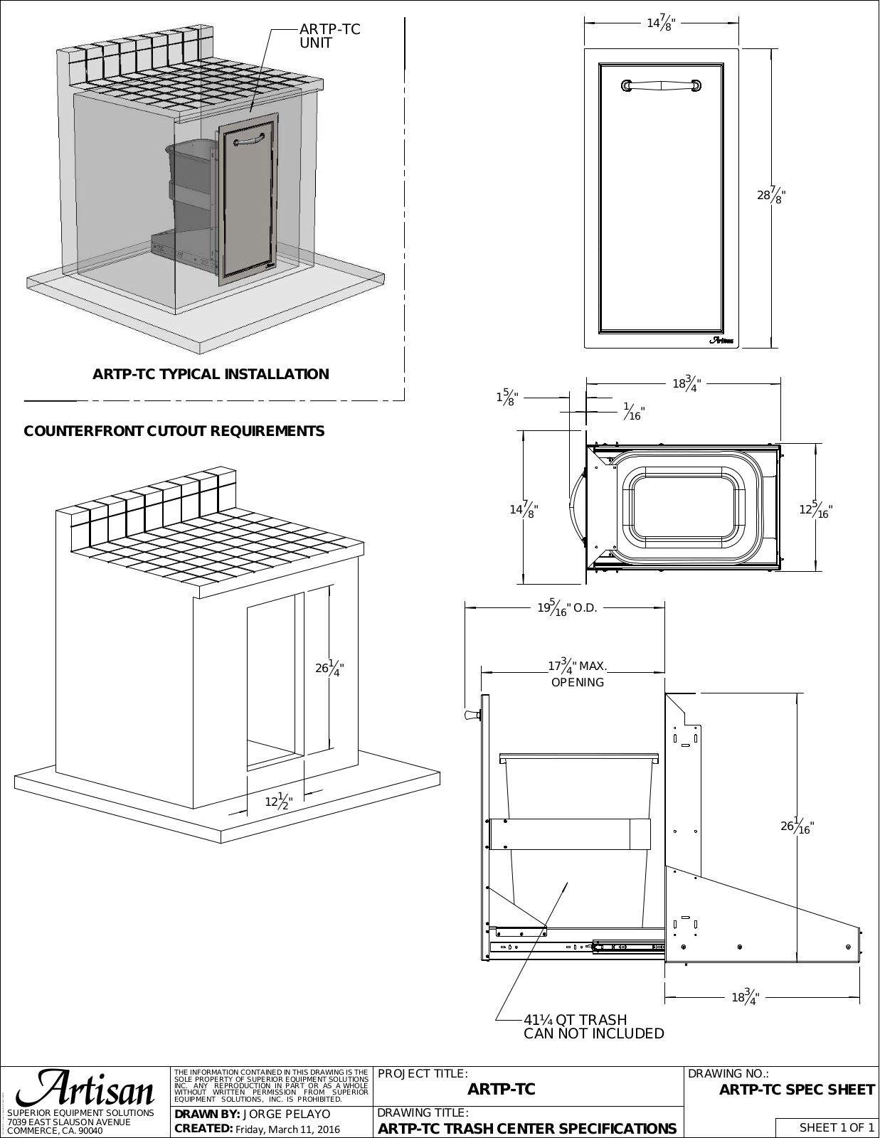 Artisan ARTPTC Specs - ManualMachine.com