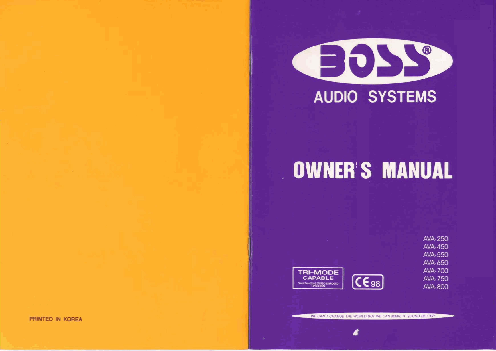 BOSS AVA 450, AVA 800, AVA 750 User Manual