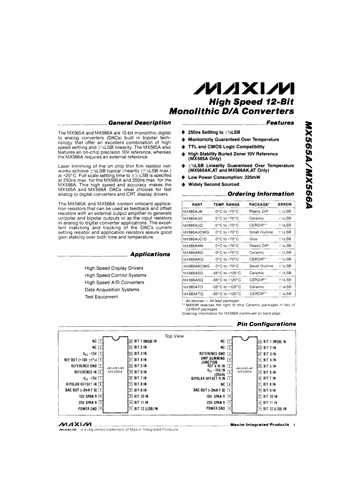 Maxim MX565AJC-D, MX565AJCDWG, MX565AJD, MX565AJN, MX566AJCWG Datasheet