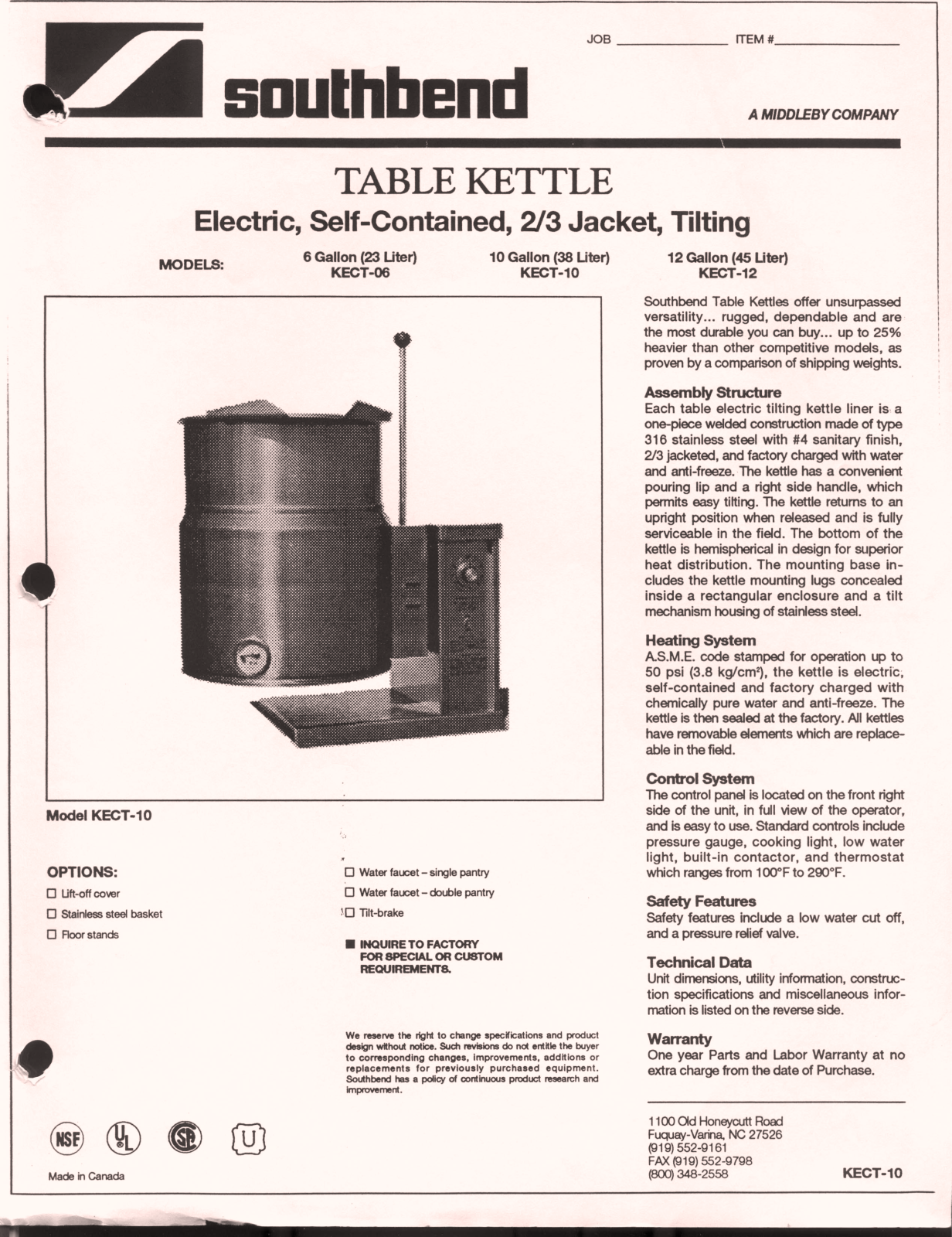 Southbend KECT-10, KECT-12, KECT-06 User Manual