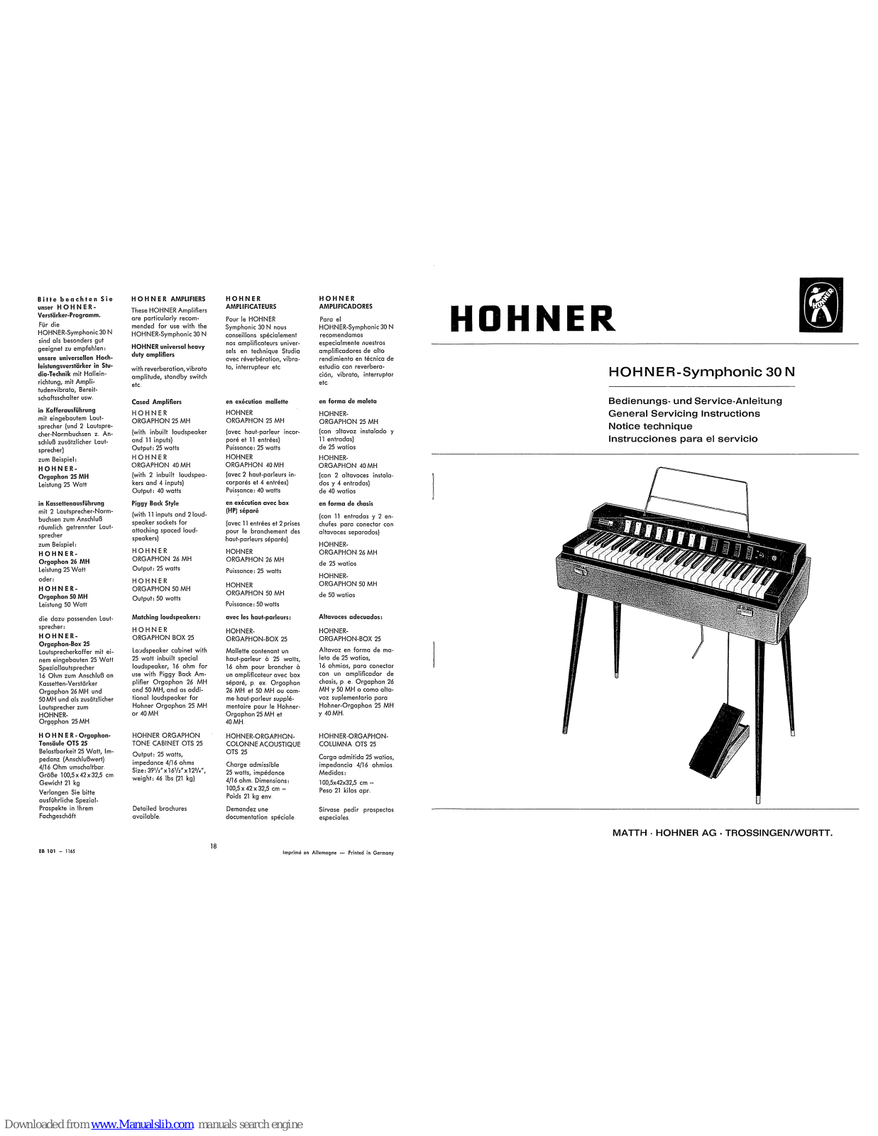 Hohner Symphonic 30 N General Servicing Instructions