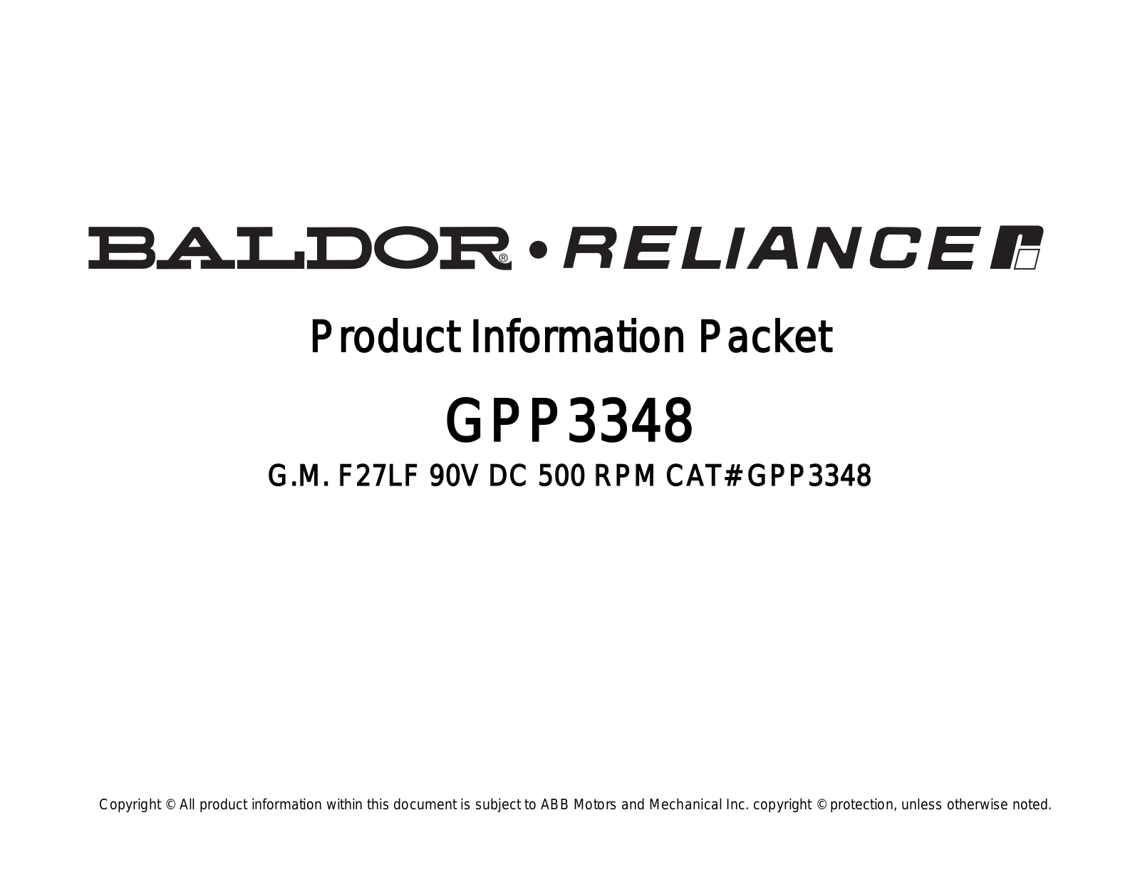 Baldor GPP3348 Product Information Sheet