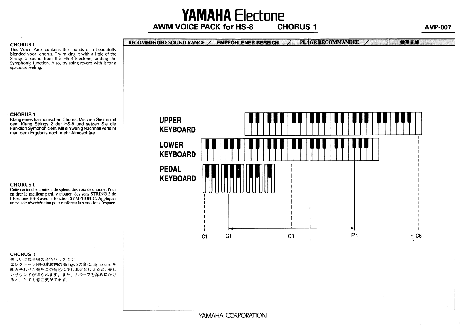 Yamaha AVP-007 Owner's Manual