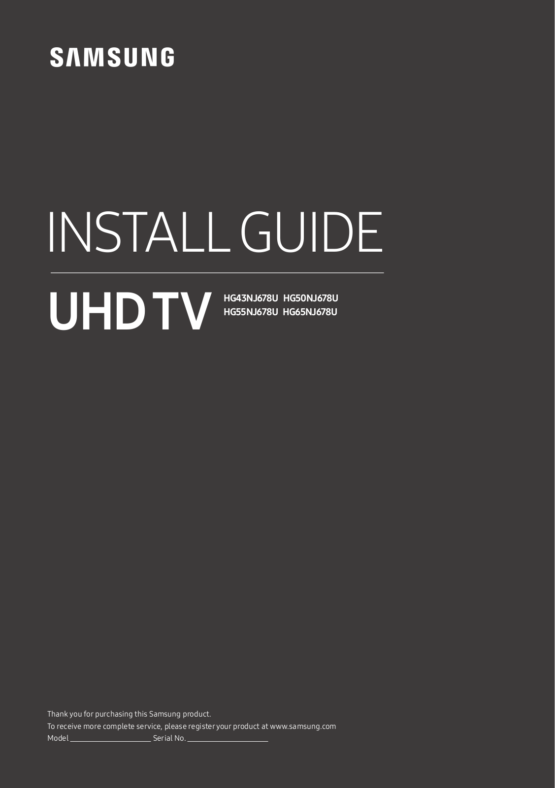 Samsung HG65NJ678U, HG55NJ678U, HG50NJ678U, HG43NJ678U User Manual