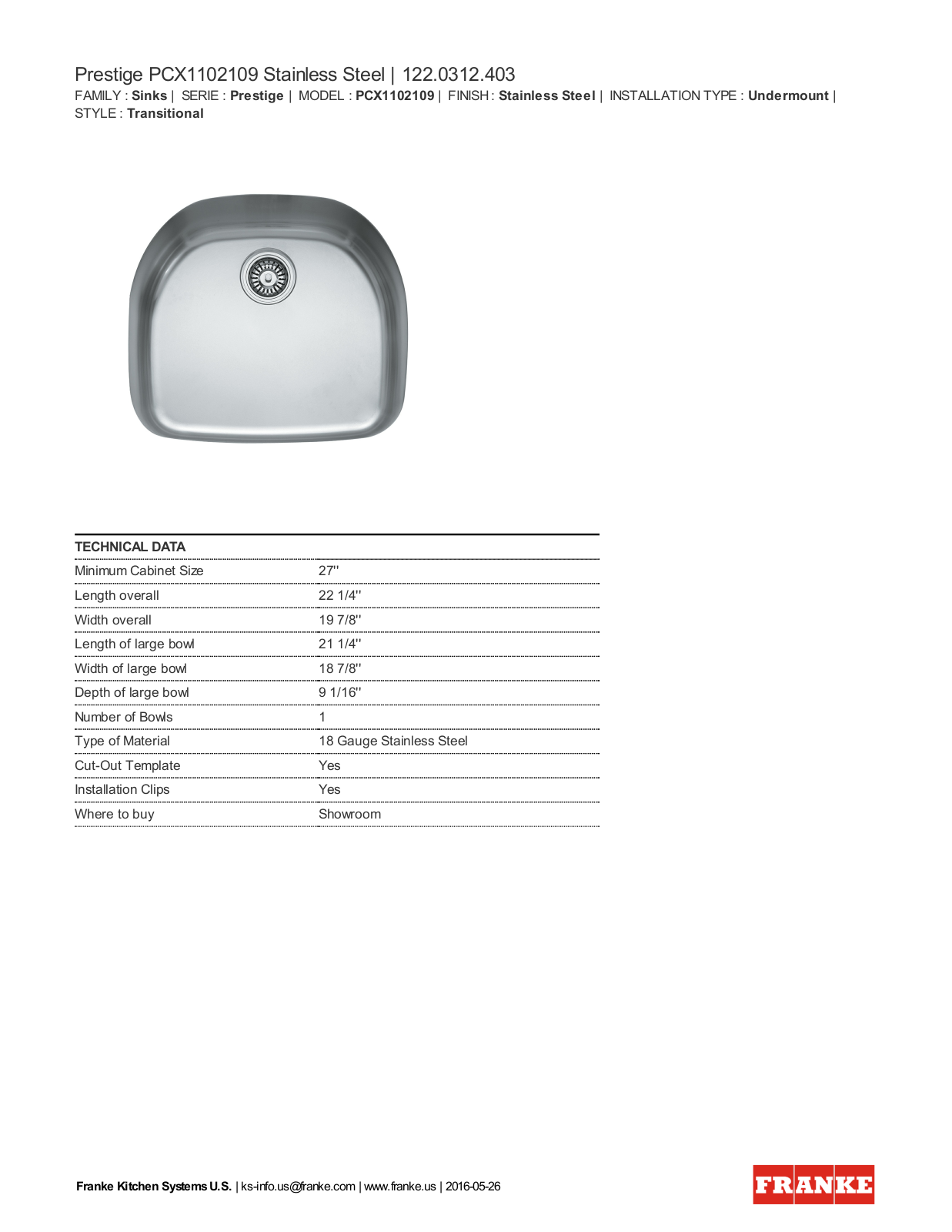 Franke FKX1553 Dimensions - ManualMachine.com