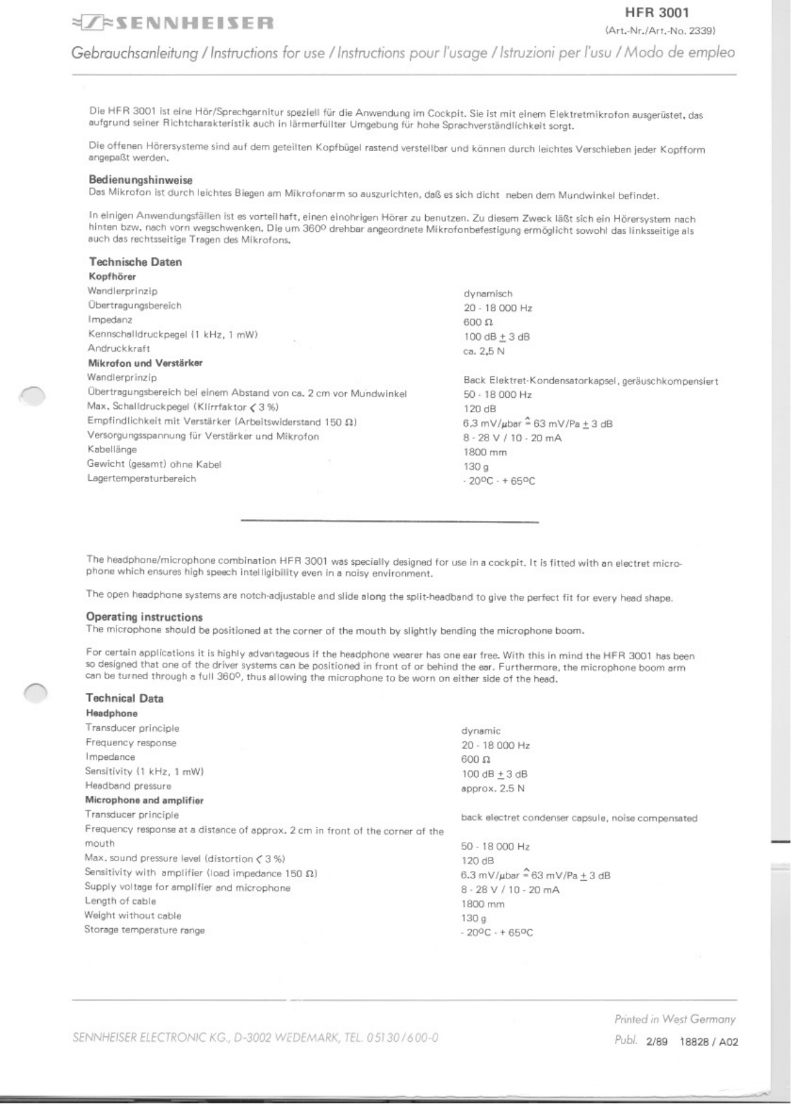 Sennheiser HME 1410 User Manual