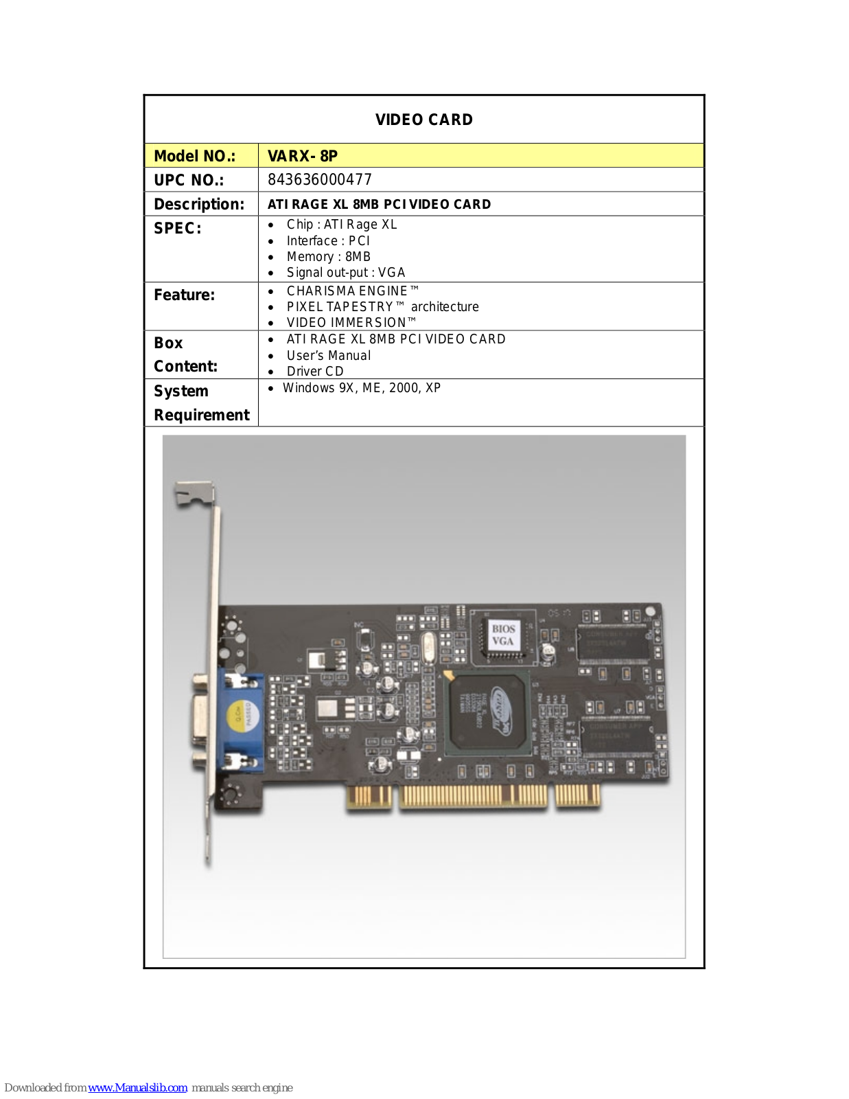 Diablotek VARX- 8P, VARX- Specification - ManualMachine.com