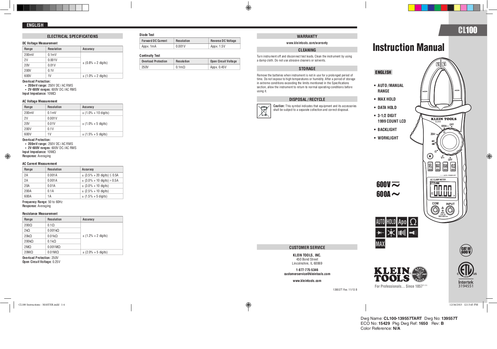 Klein tools CL100 User Manual