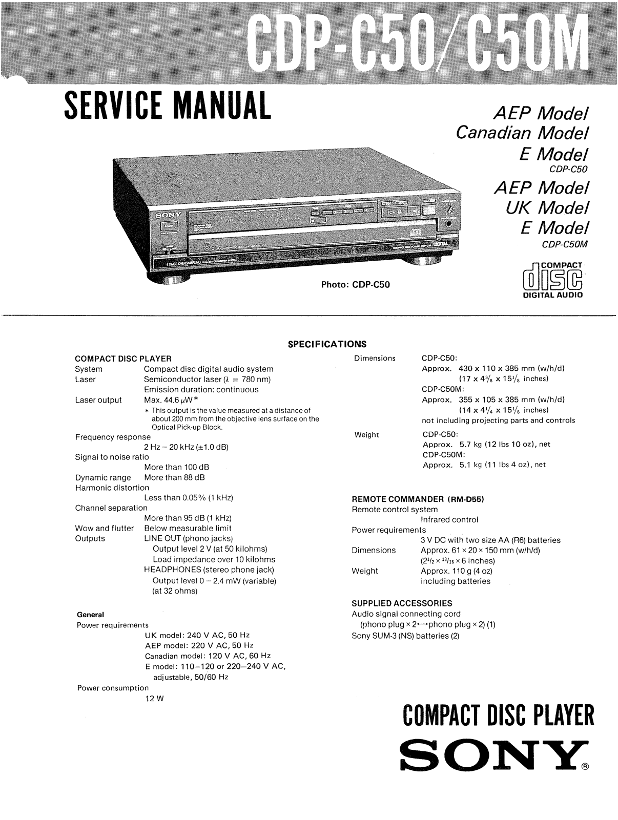 Sony CDPC-50-M Service manual