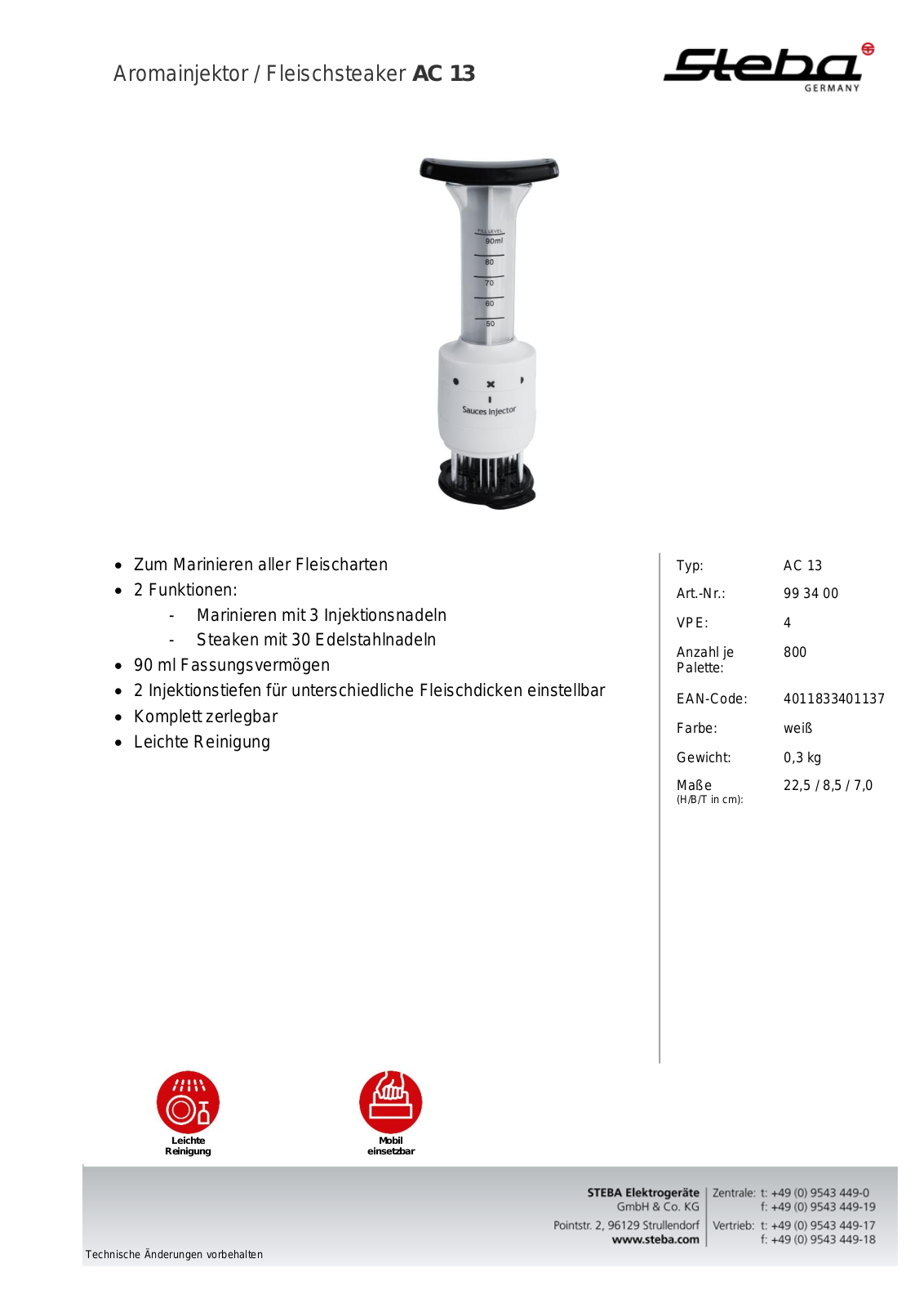 Steba AC 13 Technical data