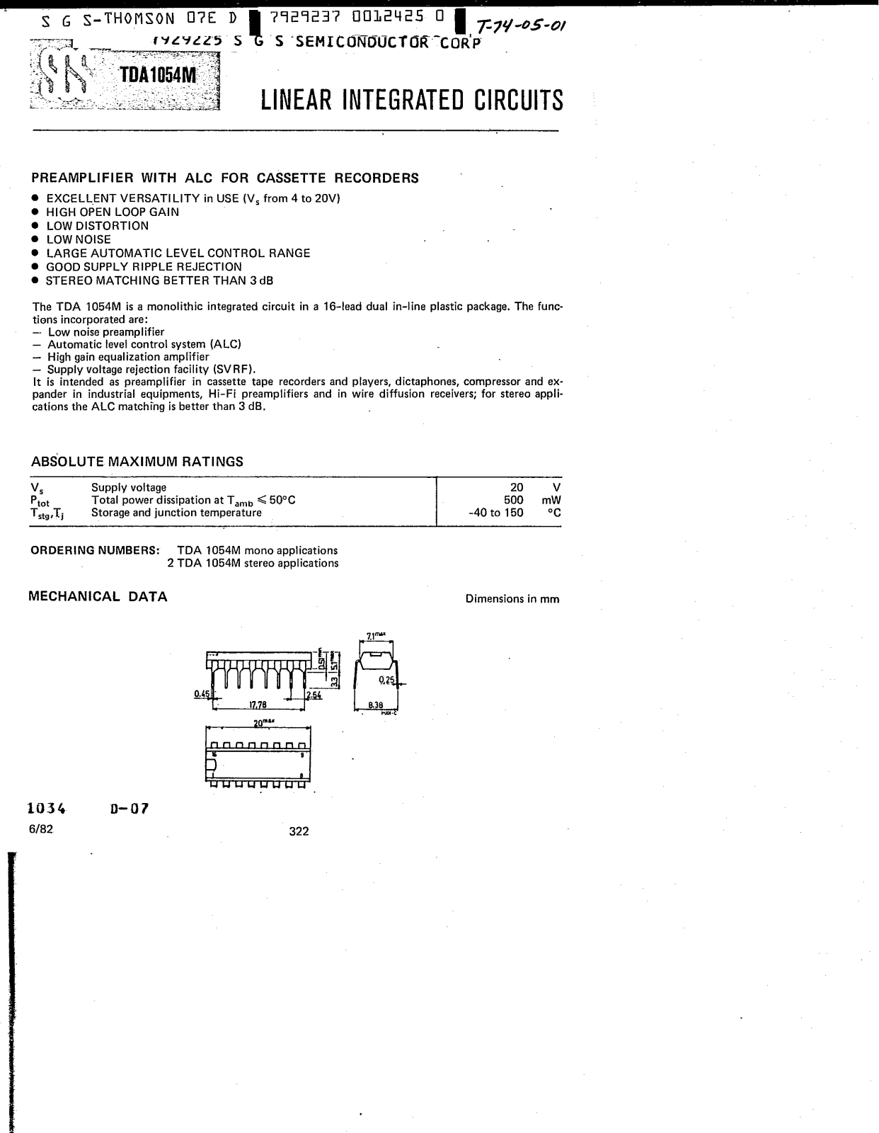 Datasheet TDA1054M Specification - ManualMachine.com