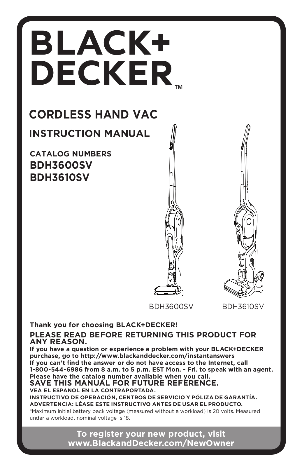 Black & Decker BDH3610SV, BDH3600SV User Manual