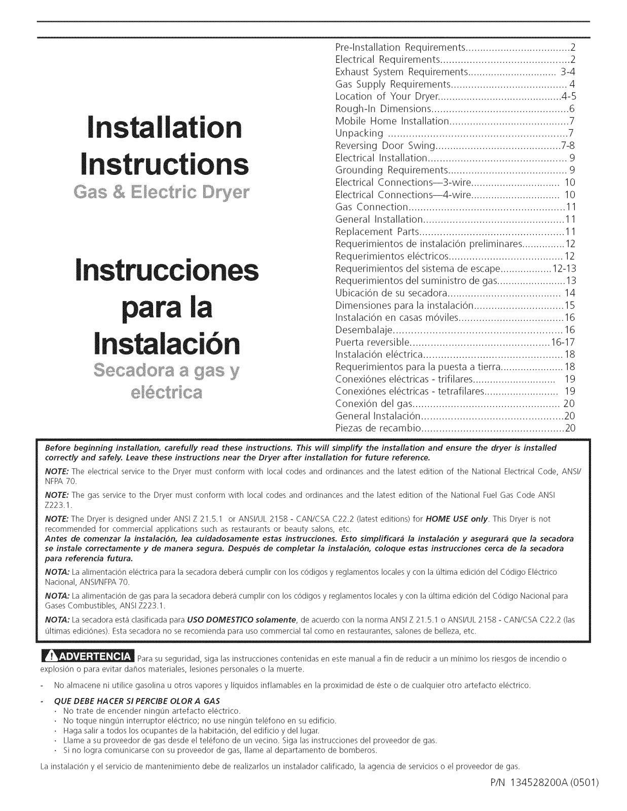 Frigidaire GLEQ2152ES0, GLGQ2152ES0 Installation Guide