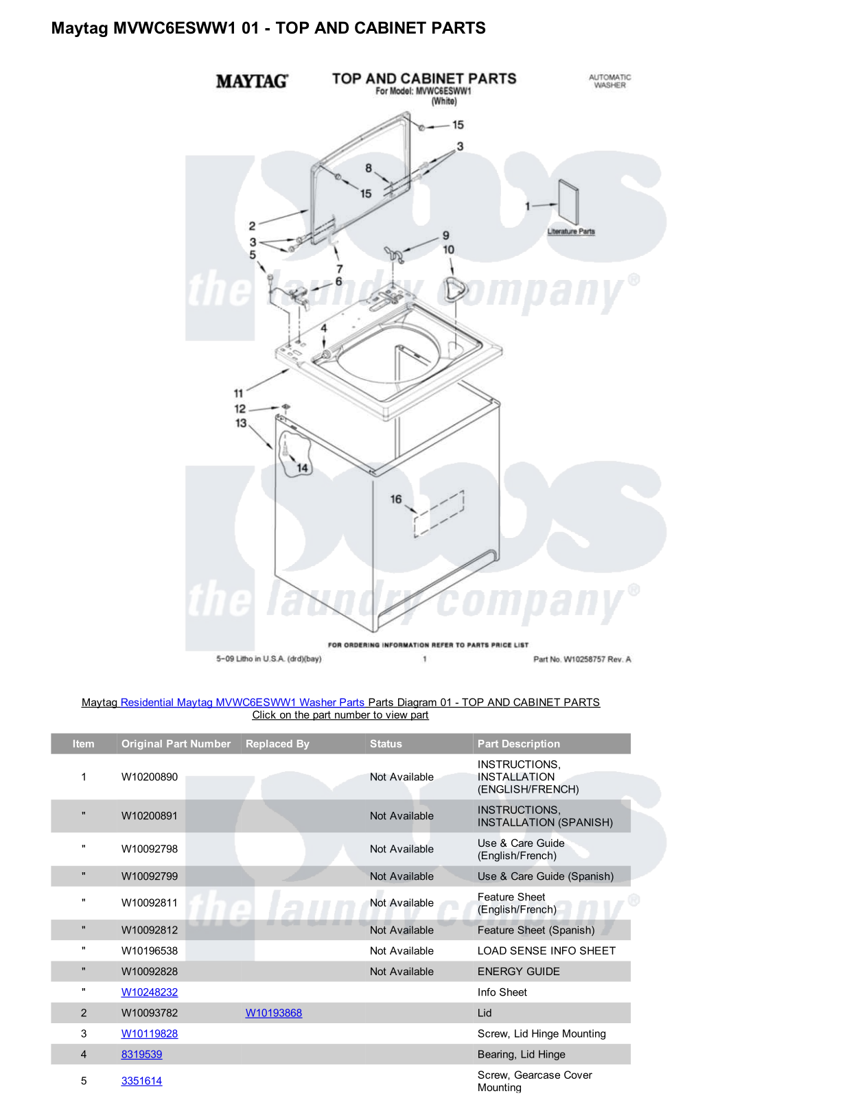 Maytag MVWC6ESWW1 Parts Diagram