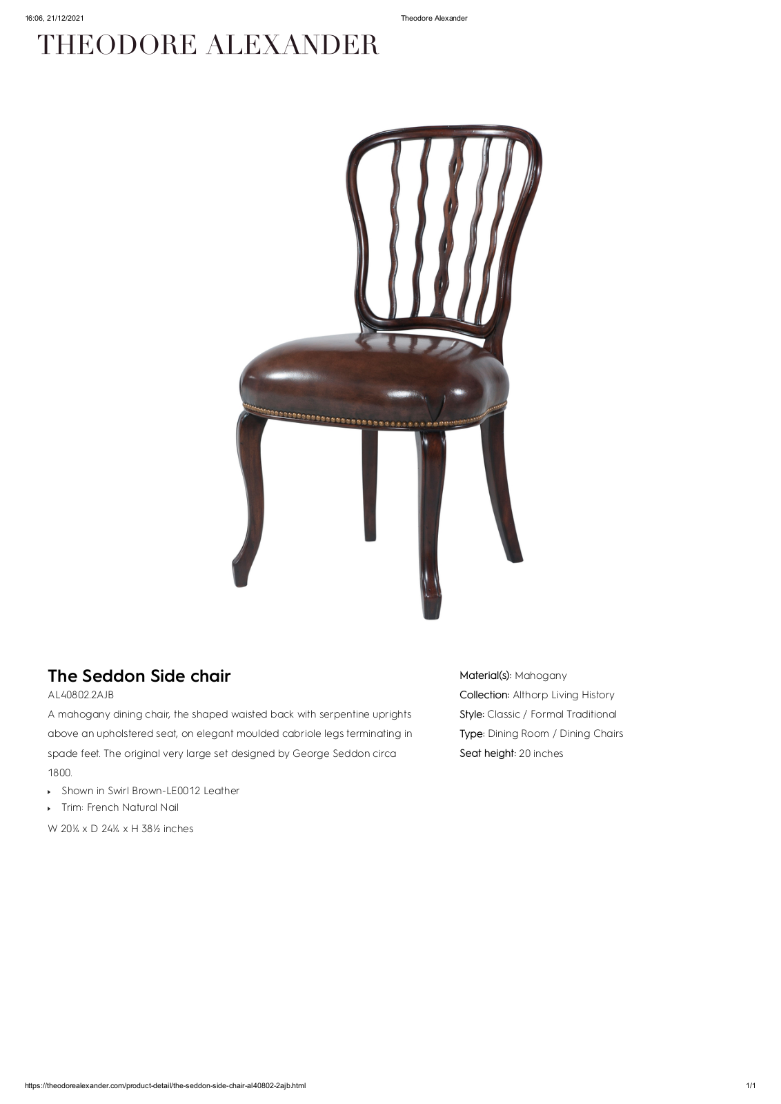 Theodore Alexander FPLJ1465 Specifications - ManualMachine.com