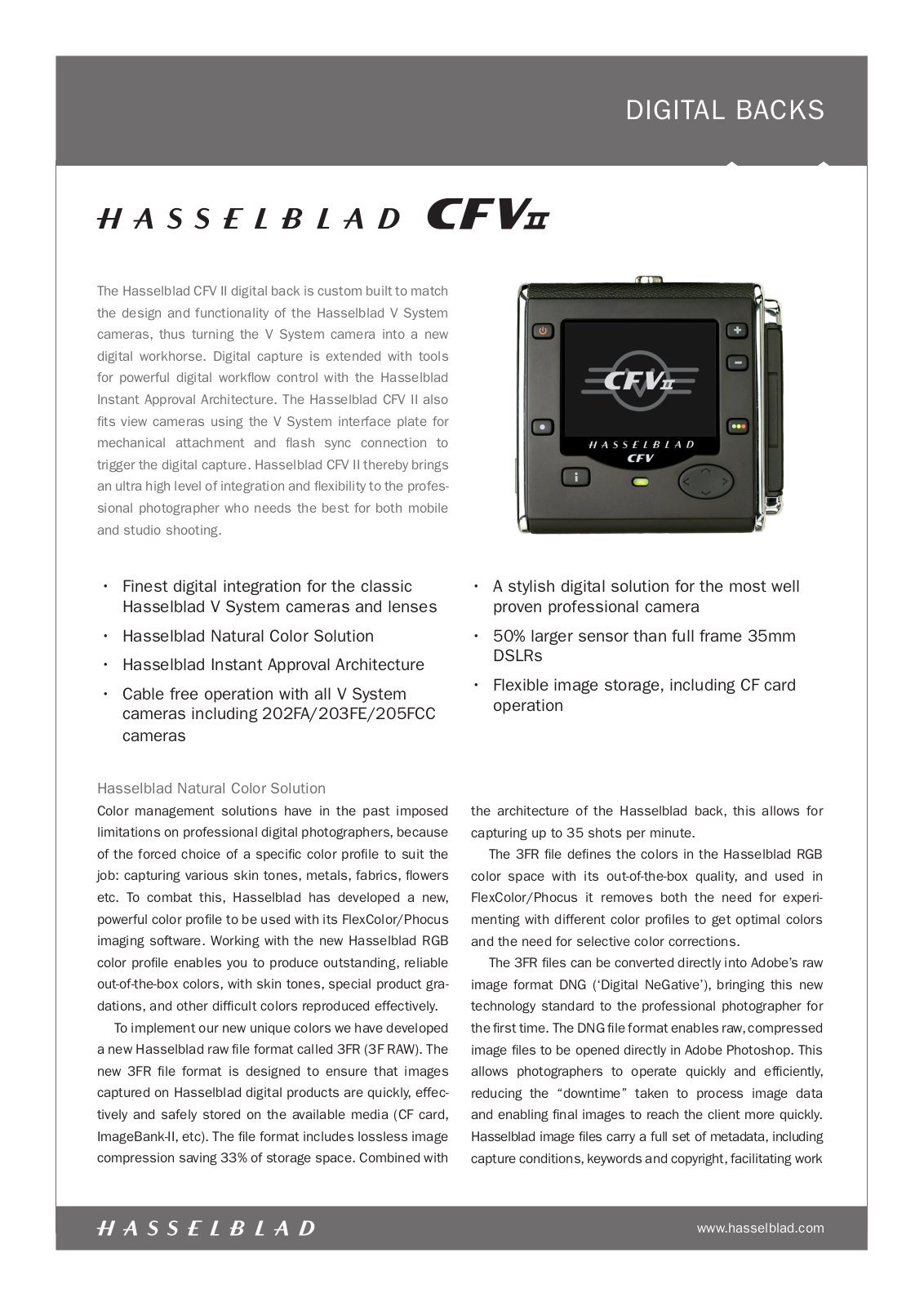 Hasselblad CFV II DATASHEET