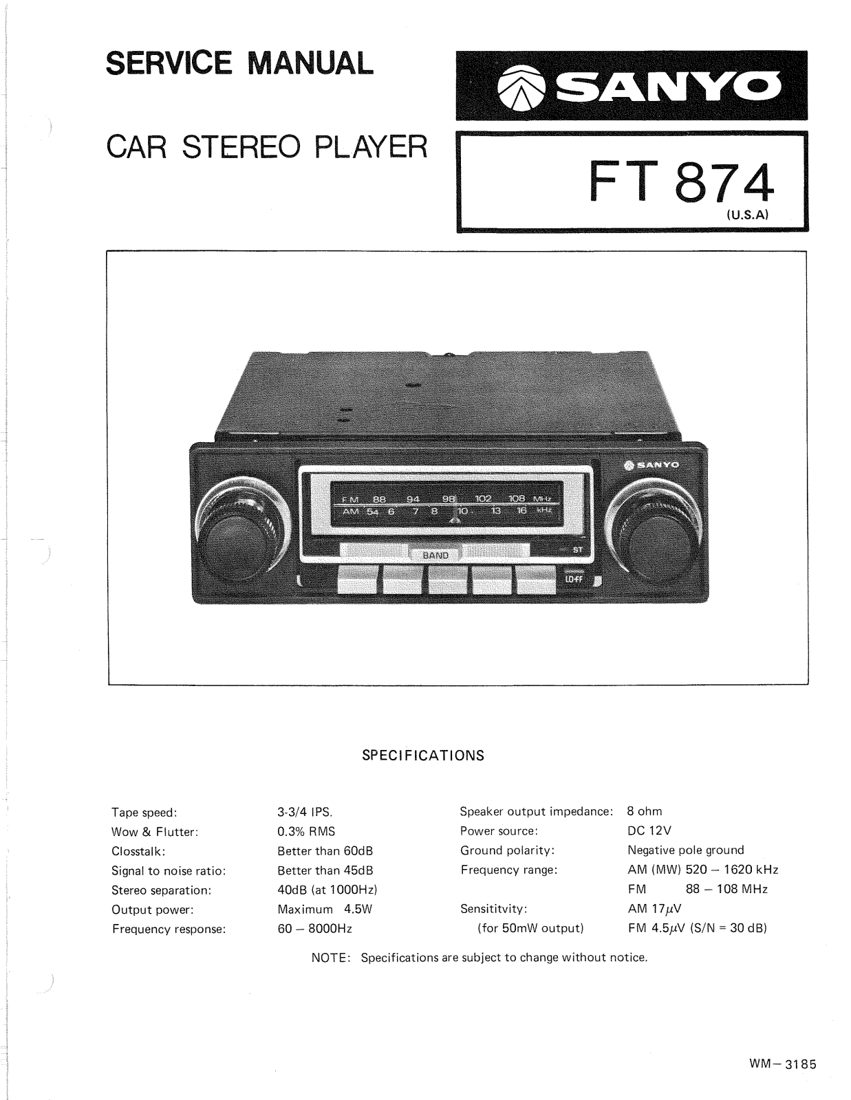 Sanyo FT-874 Service manual