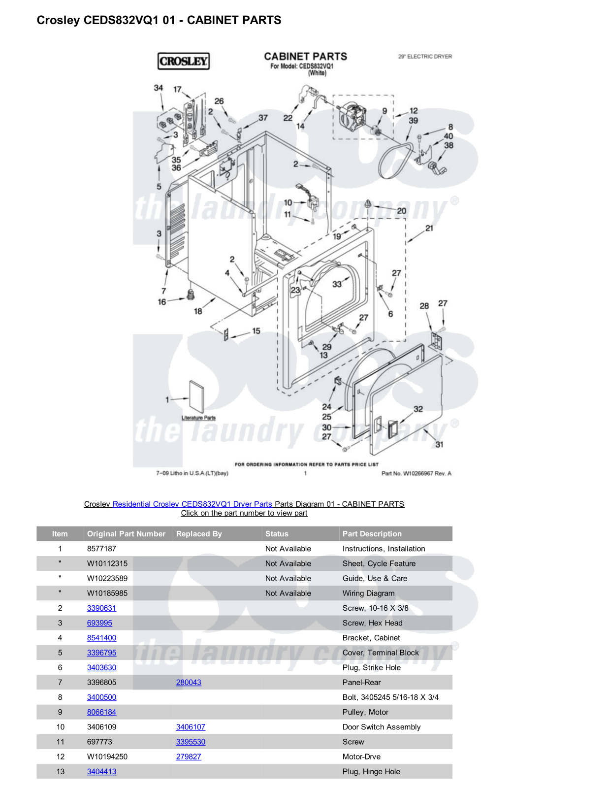 Crosley CEDS832VQ1 Parts Diagram