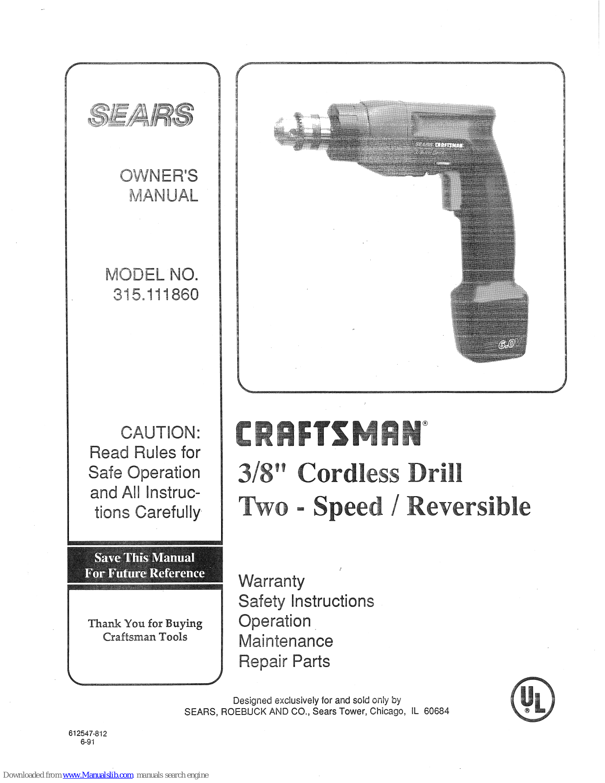 Craftsman 315.111860 Owner's Manual