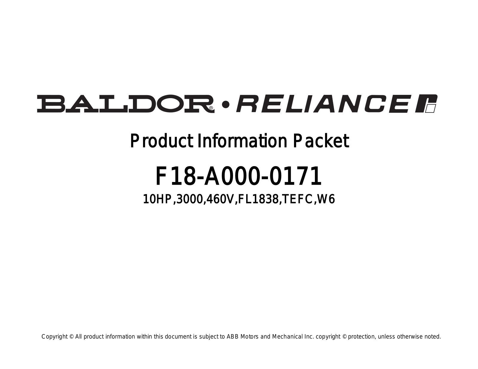 Baldor F18-A000-0171 Product Information Sheet