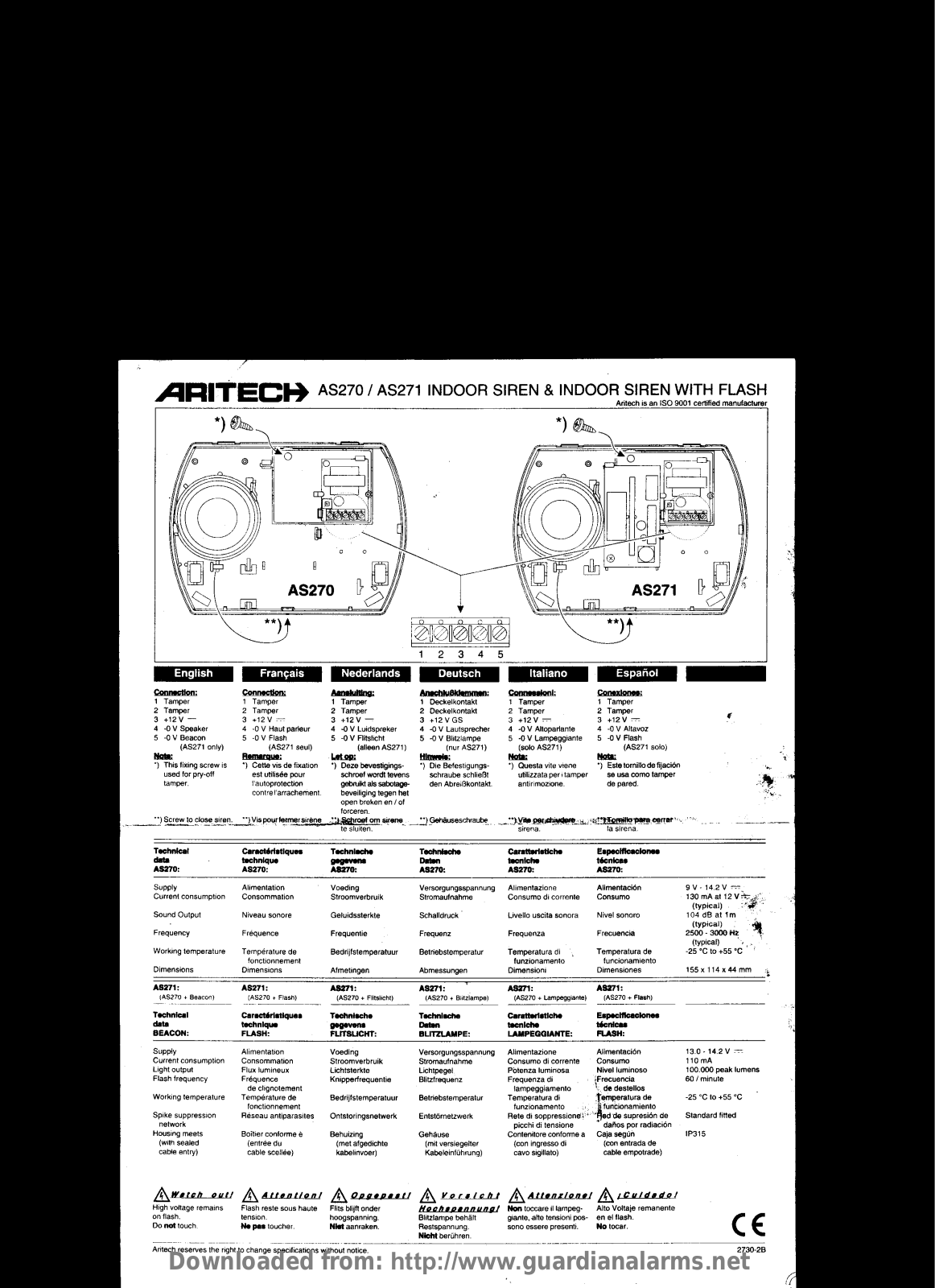 Aritech AS270, AS271 Users Manual
