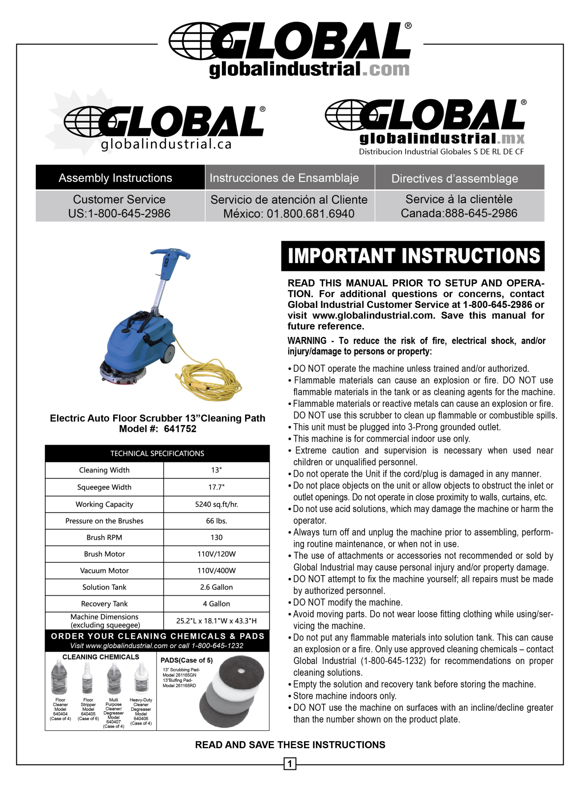 Global Industrial 641752 User Manual