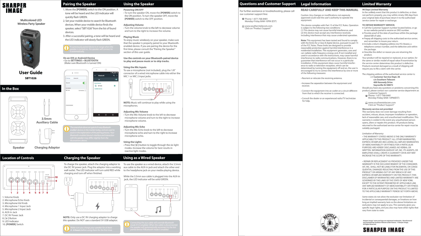 Sharper image SBT1026 User Manual