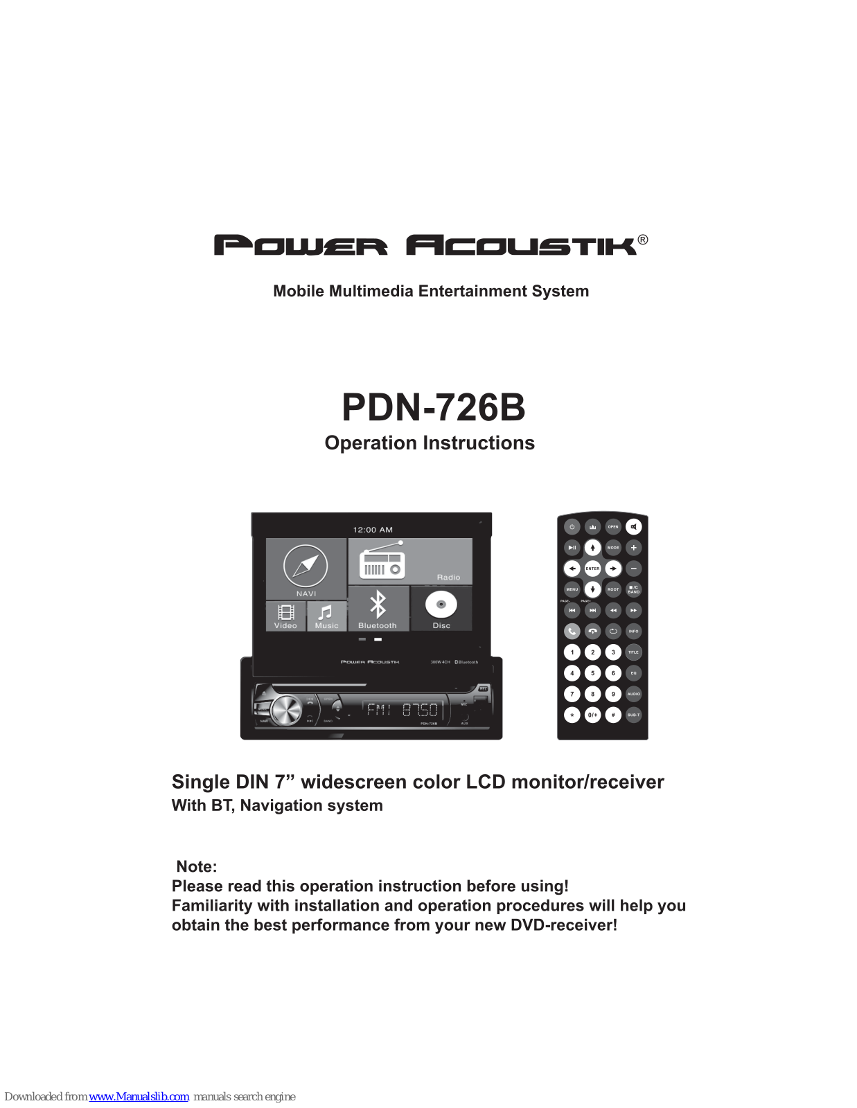 Power Acoustik PDN-726B Operation Instruction Manual