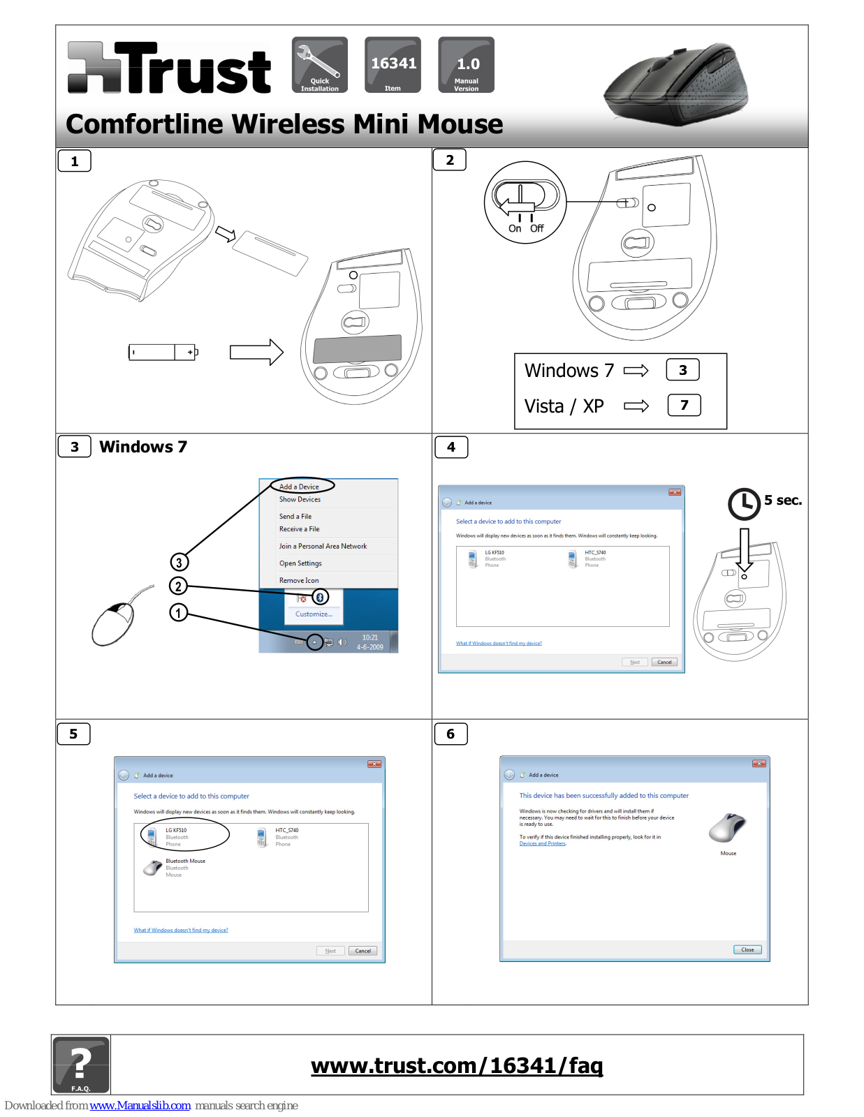 Trust Comfortline wireless Mini Mouse, 16341 Start Manual