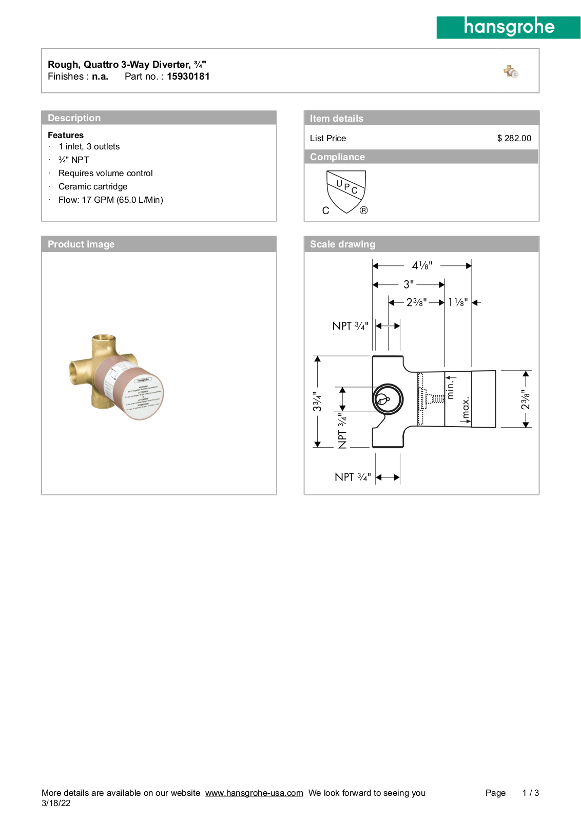 Hansgrohe HAN2872 Specifications - ManualMachine.com