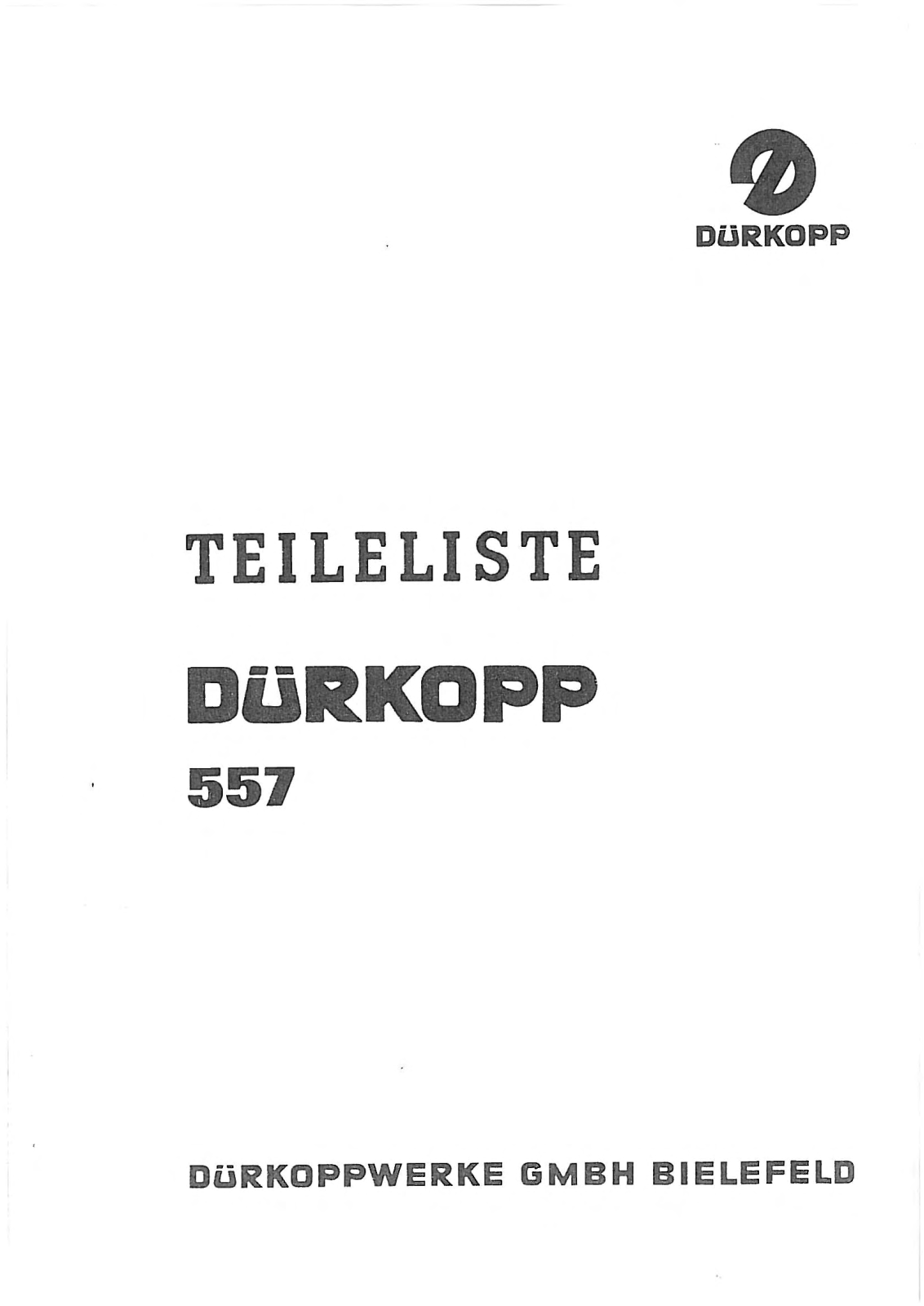 DURKOPP 557 Parts List