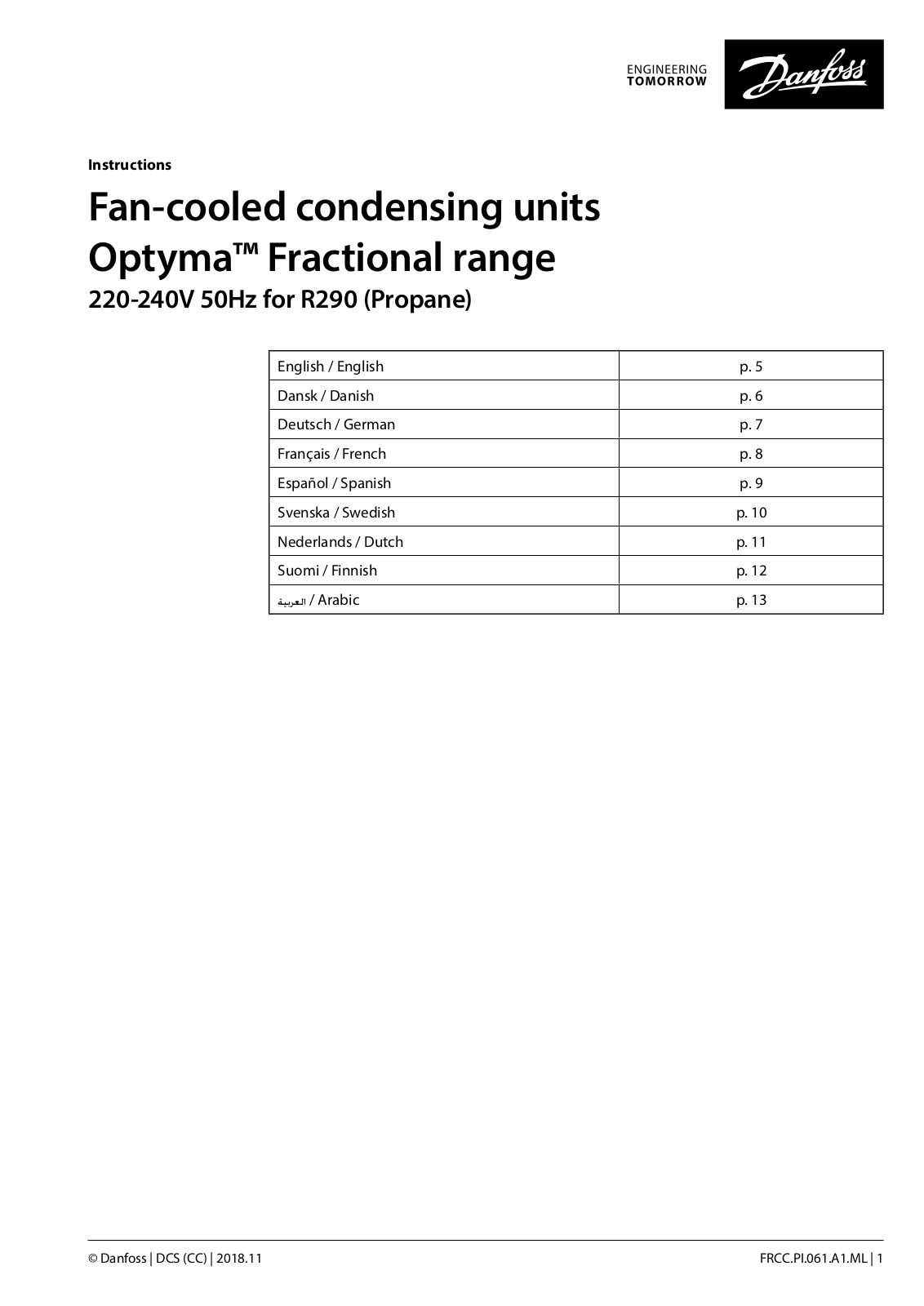 Danfoss Optyma Fractional range Installation guide