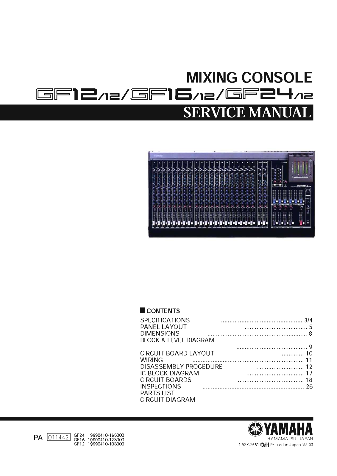 Yamaha GF-24, GF-16, GF-12 Service Manual