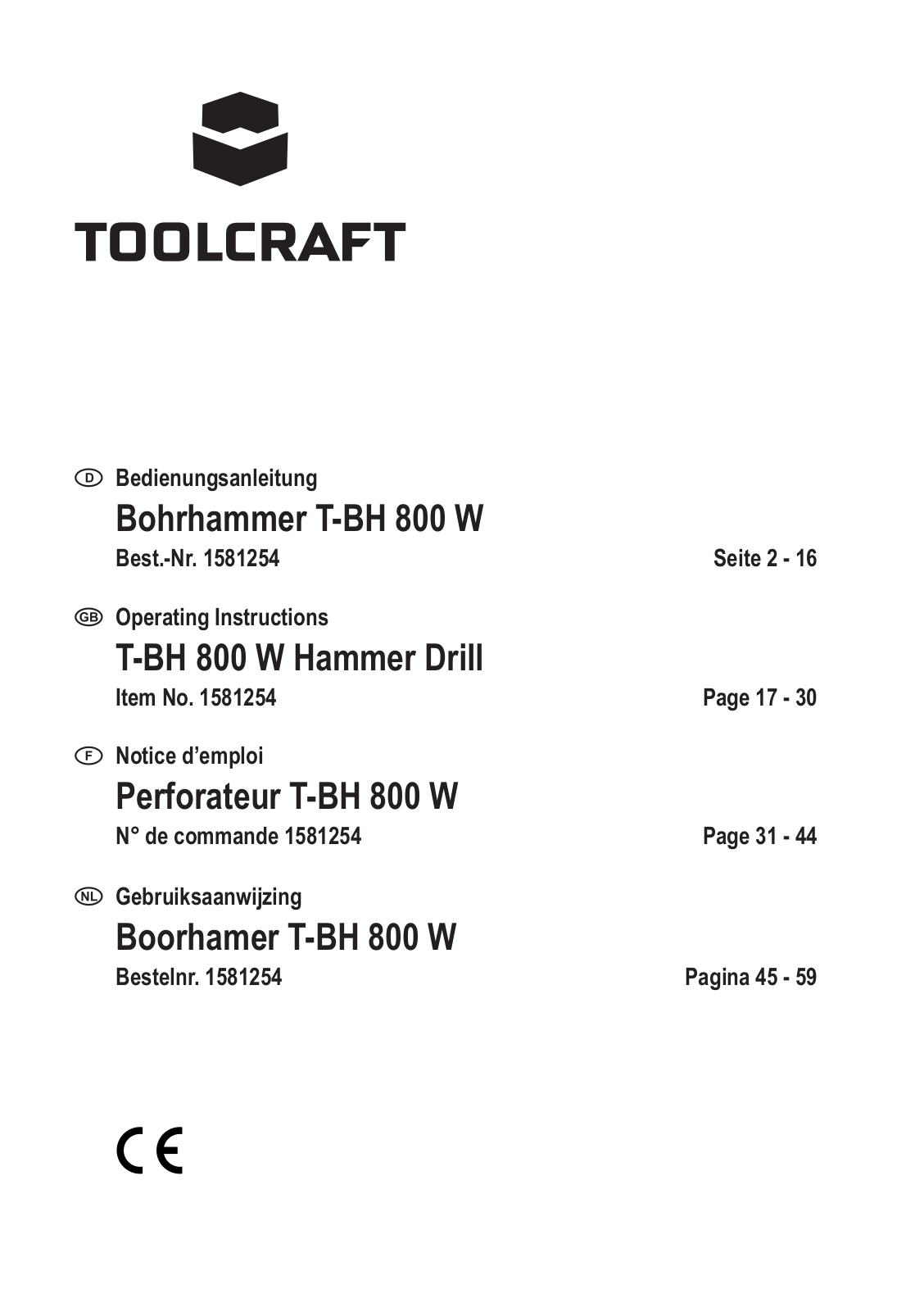 TOOLCRAFT 1581254 Instructions