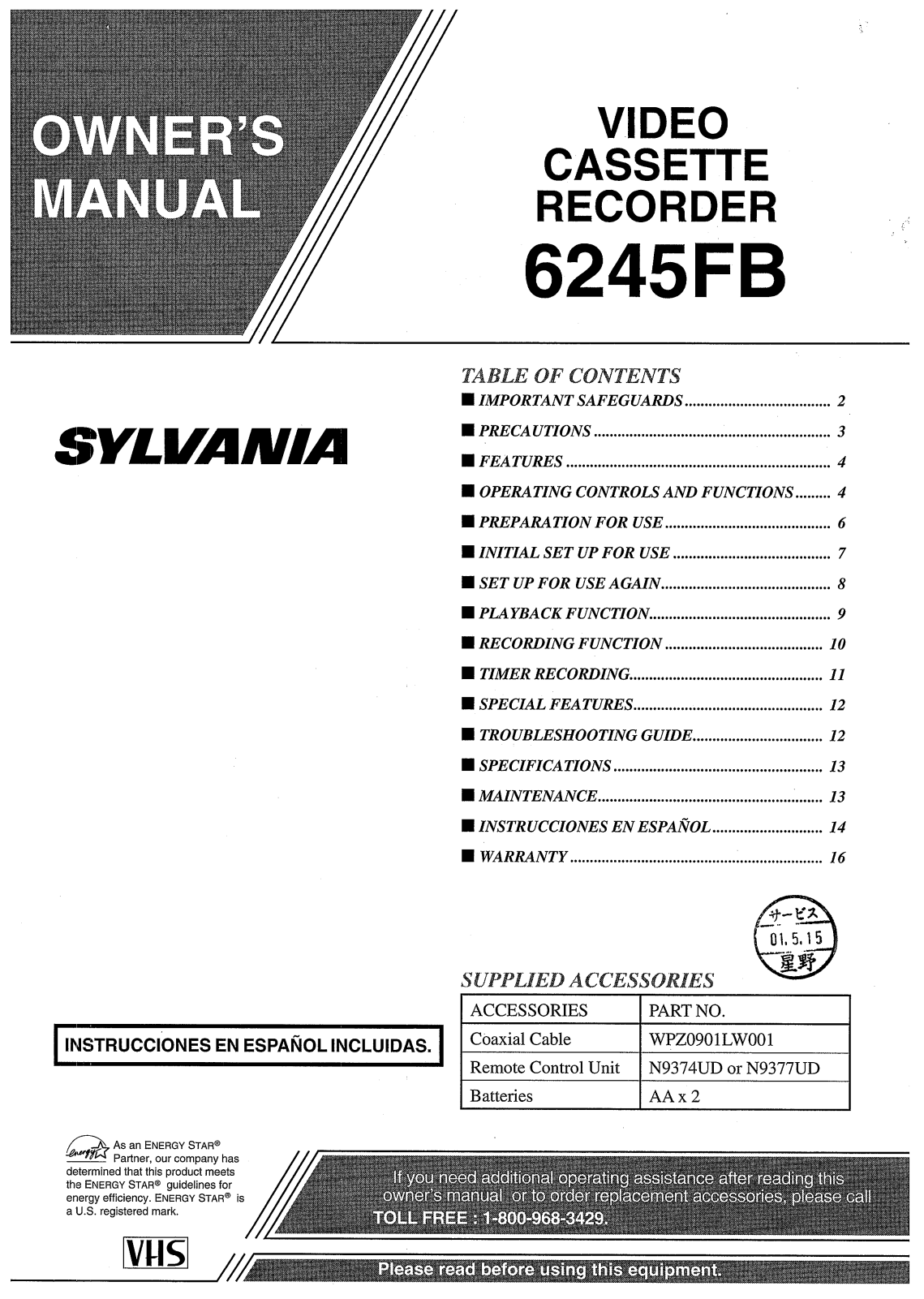 Sylvania 6245FB User Manual