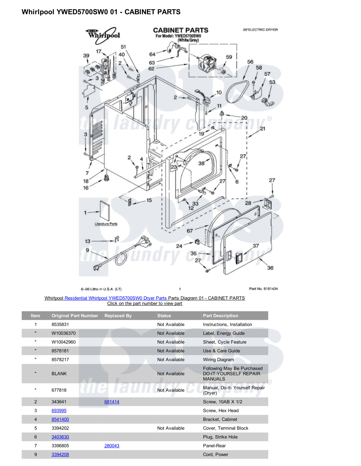 Whirlpool YWED5700SW0 Parts Diagram