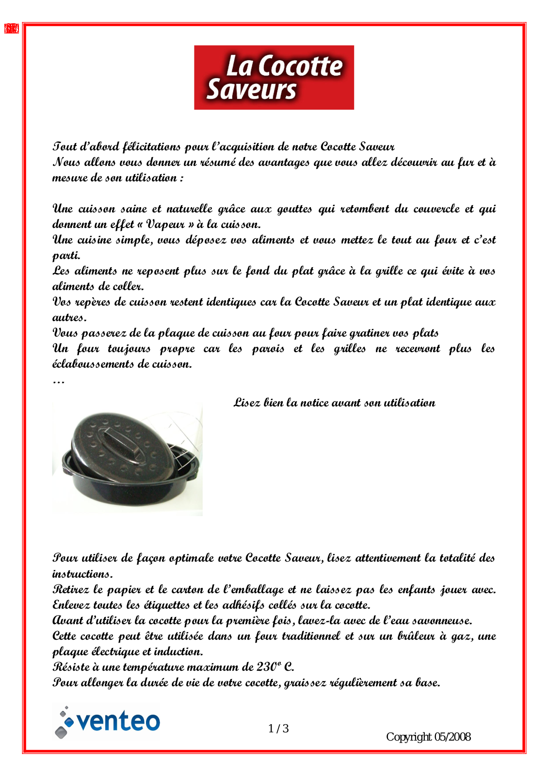 VENTEO LA COCOTTE SAVEUR User Manual