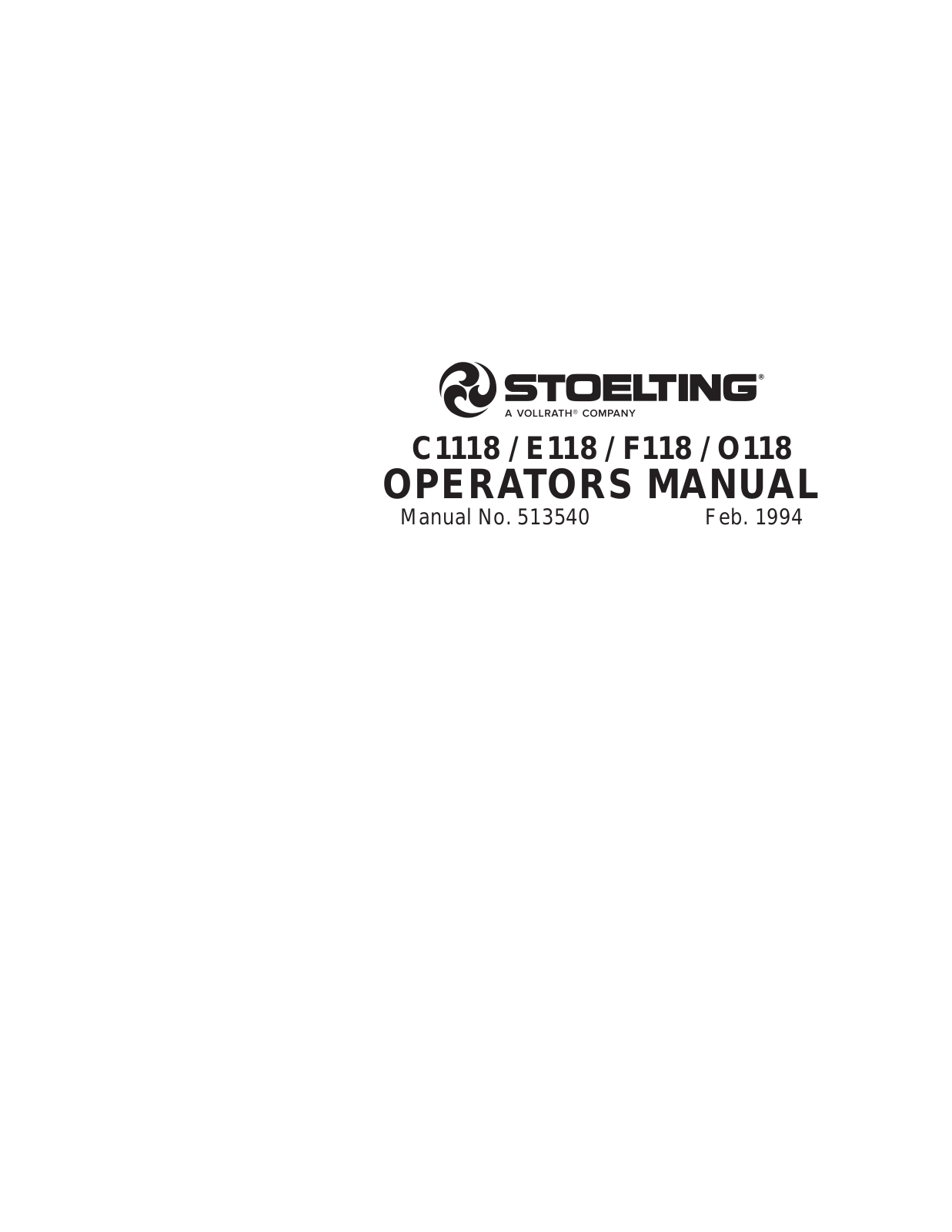 Stoelting C118 Service Manual