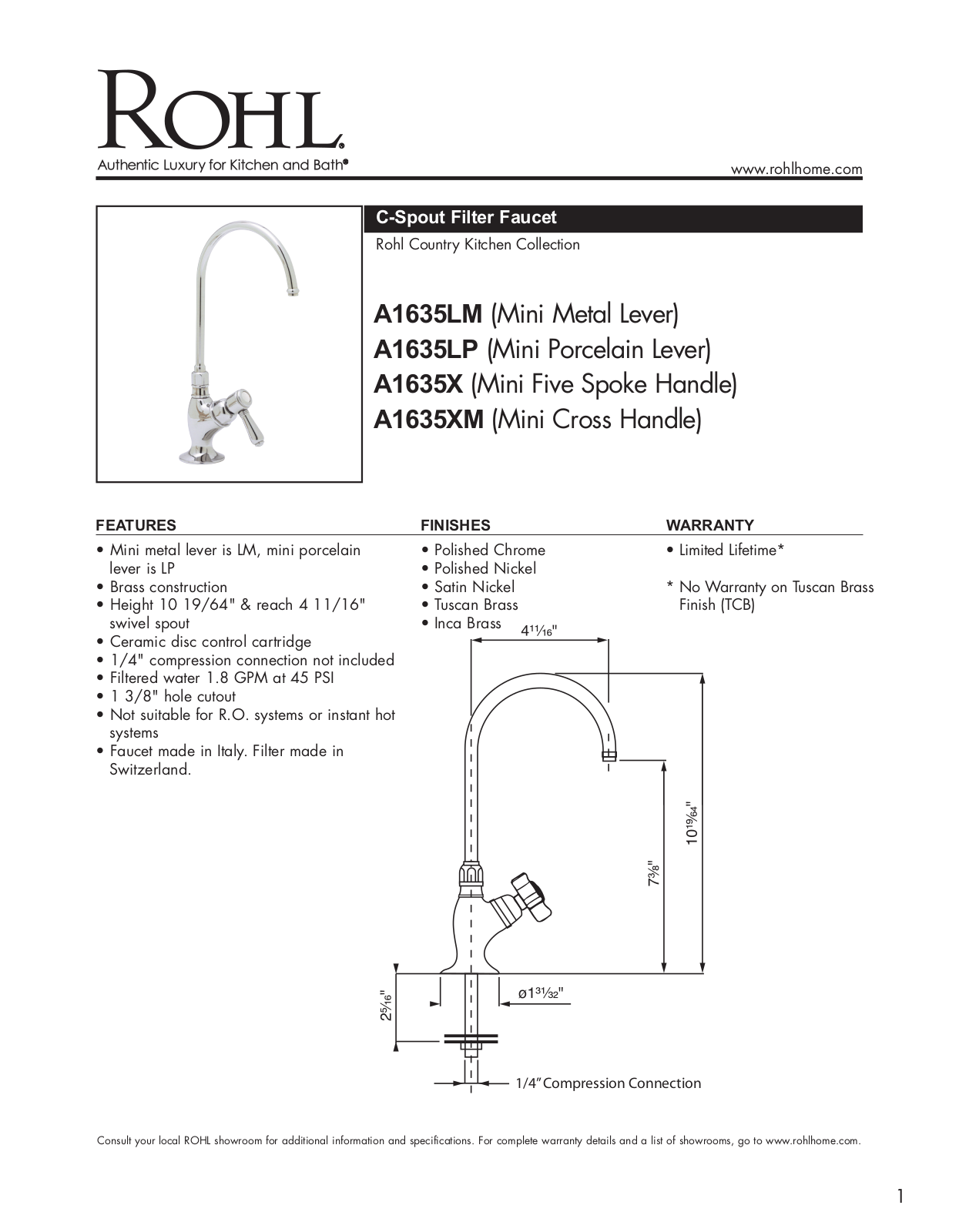 Rohl A1635XMTCB2, A1635LPTCB2, A1635LMTCB2, A1635XTCB2 Specifications - ManualMachine.com