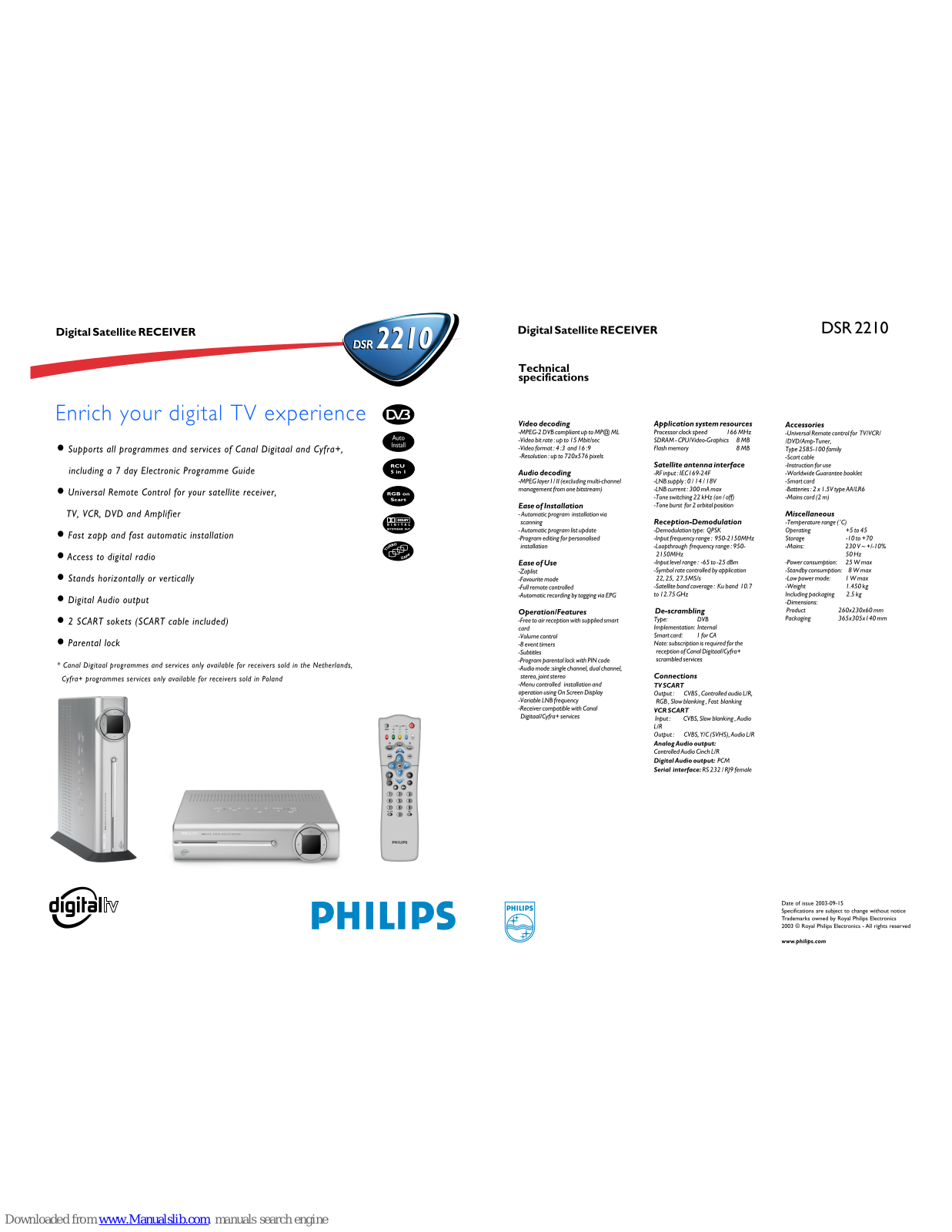 Philips DSR2210 Technical Specifications - ManualMachine.com